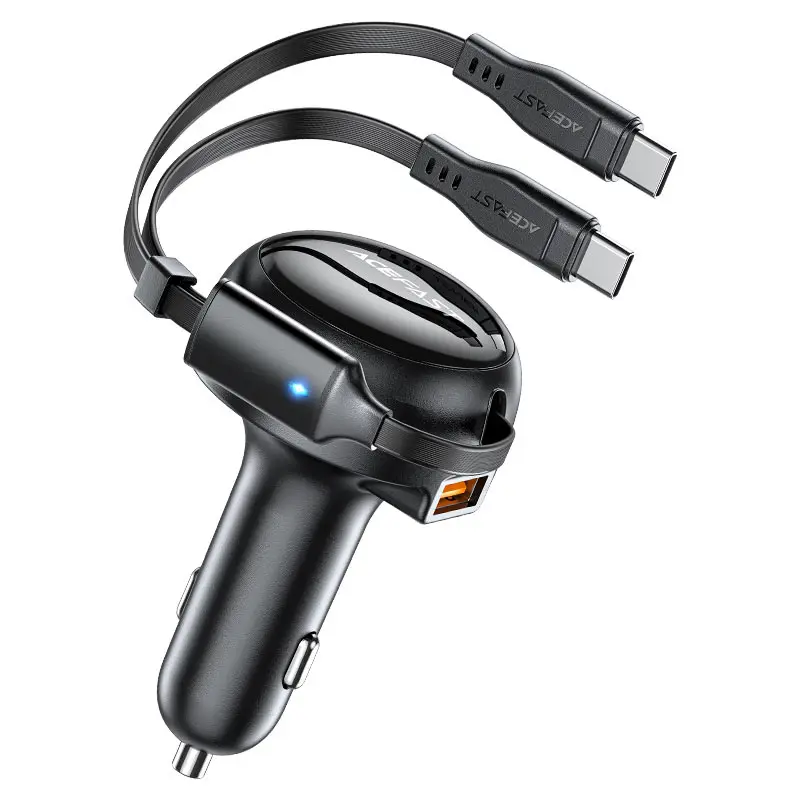 [ACEFAST] ACEFAST B13 53W 2-in-1 (2*USB-C) car charger with retractable cable BLACK