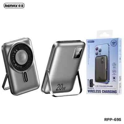 [REMAX] REMAX 3 in 1 15W wireless charging power bank with foldable holder 10000mAh RPP-695 GRAY 