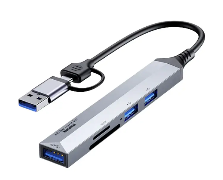 [REMAX] REMAX Aluminum alloy 5-in-1 Type-C+USB HUB RU-U7 SILVER GRAY